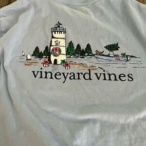 Vineyard Vines Shirt Mens small Long Sleeve Lighthouse Christmas Boat Pocket EUC